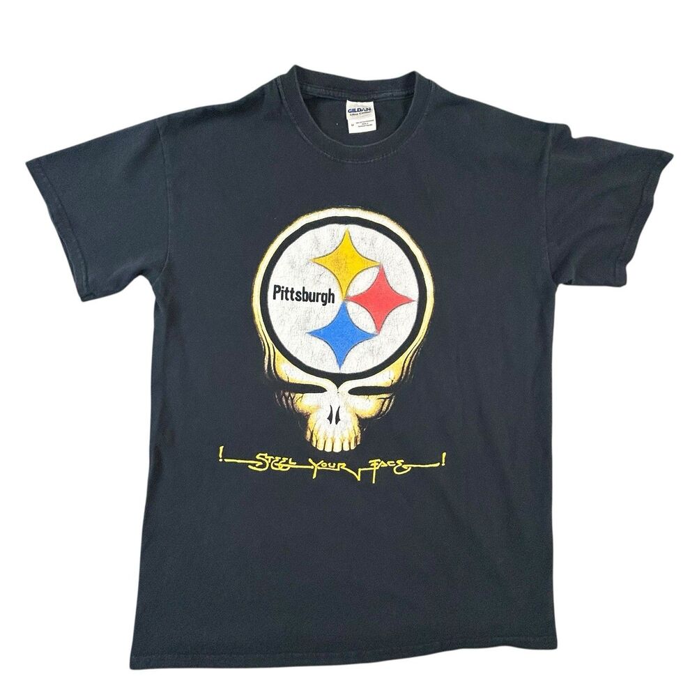 Pittsburgh Steelers Grateful Dead Men’s Medium Shirt Steel Your Face Black Y2K